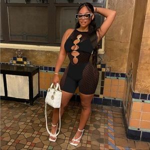 Sexy Patchwork Mesh Short Jumpsuit Women